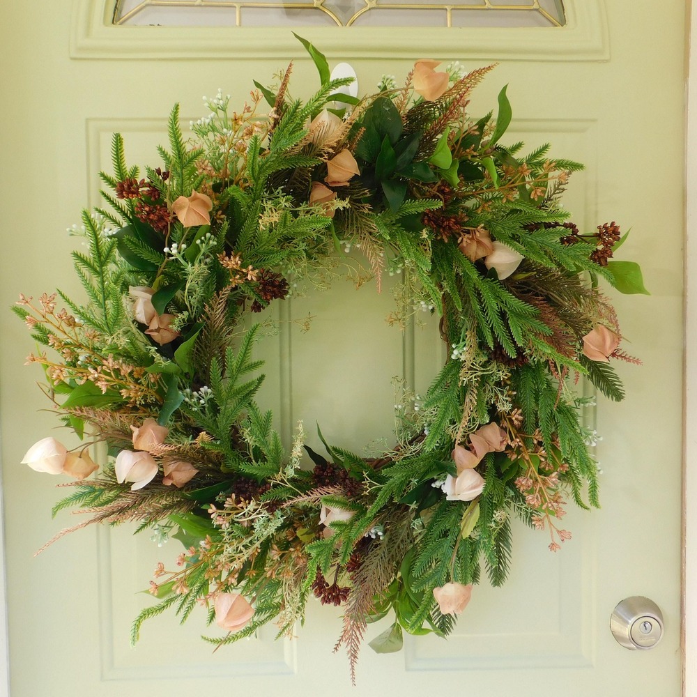 Fall Woodland Front Door Wreath, Natural Grapevine Autumn Greens,
